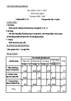 Đề kiểm tra 1 tiết môn Công nghệ Lớp 6 - Đề 6 - Năm 2018-2019 - Trường THCS Sài Đồng (Có đáp án)