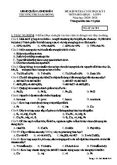 Đề kiểm tra cuối học kỳ I môn Hóa học Lớp 9 - Mã đề 914 - Năm học 2020-2021 - Trường THCS Sài Đồng