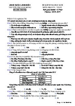 Đề kiểm tra học kỳ II môn Địa lý Lớp 9 - Mã đề 902 - Năm học 2018-2019 - Trường THCS Sài Đồng