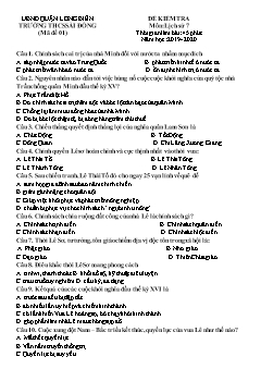 Đề kiểm tra trực tuyến môn Lịch sử Lớp 7 - Mã đề 01 - Năm học 2019-2020 - Trường THCS Sài Đồng