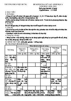 Đề kiểm tra giữa học kì I môn Sinh học Lớp 6 - Năm học 2020-2021 - Trường THCS Việt Hưng (Có đáp án)