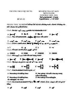 Đề kiểm tra giữa kỳ I môn Toán Lớp 8 - Đề 2 - Năm học 2020-2021 - Trường THCS Việt Hưng (Có đáp án)