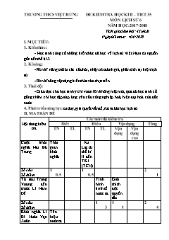 Đề kiểm tra học kì II môn Lịch sử Lớp 7 - Năm học 2017-2018 - Trường THCS Việt Hưng (Có đáp án)