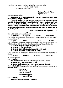 Đề kiểm tra học kì II môn Ngữ văn Lớp 6 - Năm học 2016-2017 - Trường THCS Việt Hưng (Có đáp án)