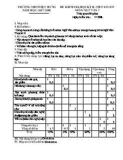 Đề kiểm tra học kì II môn Ngữ văn Lớp 7 - Năm học 2017-2018 - Trường THCS Việt Hưng (Có đáp án)
