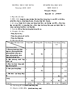 Đề kiểm tra học kì II môn Toán Lớp 8 - Đề số 1 - Năm học 2018-2019 - Trường THCS Việt Hưng (Có đáp án)