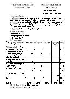 Đề kiểm tra học kì II môn Toán Lớp 8 - Năm học 2017-2018 - Trường THCS Việt Hưng (Có đáp án)