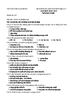 Đề kiểm tra học kỳ I môn Địa lý Lớp 7 - Mã đề 357 - Năm học 2018-2019 - Trường THCS Sài Đồng (Có đáp án)