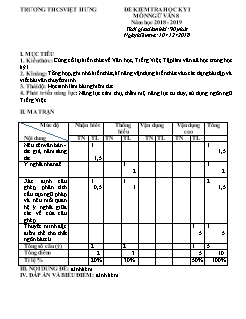 Đề kiểm tra học kỳ I môn Ngữ văn Lớp 8 - Năm học 2018-2019 - Trường THCS Việt Hưng (Có đáp án)