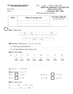 Đề kiểm tra định kì cuối học kì I môn Toán Lớp 1 - Năm học 2019-2020 - Trường TH Gia Quất