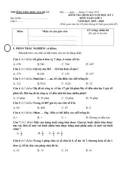 Đề kiểm tra định kì cuối học kì I môn Toán Lớp 3 - Năm học 2019-2020 - Trường TH Gia Quất
