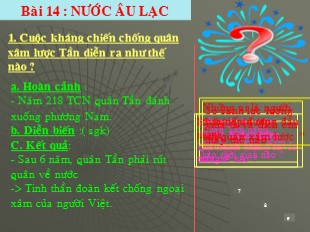 Bài giảng Lịch sử 6 - Tiết 15, Bài 14: Nước Âu Lạc - Âu Ngân Anh