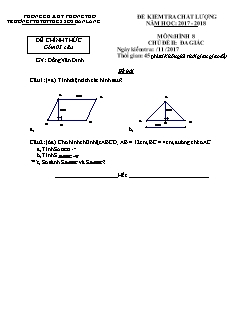 Đề khảo sát chất lượng Chủ đề 2 môn Hình học Lớp 8 - Năm học 2017-2018 - Trường PTDTBT THCS Số 2 Bản Lang (Có đáp án và thang điểm)