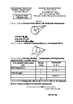 Đề kiểm tra chất lượng Chủ đề 2 môn Hình học Lớp 9 - Năm học 2017-2018 - Trường PTDTBT THCS Lản Nhì Thàng (Có đáp án và thang điểm)