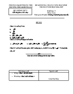 Đề kiểm tra chất lượng Tháng 9 môn Toán Lớp 9 - Năm học 2017-2018 - Trường THCS Khổng Lào (Có đáp án và thang điểm)