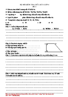 Bộ đề kiểm tra giữa kỳ 1 môn Toán Lớp 4