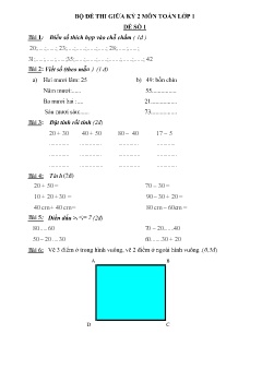 Bộ đề thi giữa kỳ 2 môn Toán Lớp 1