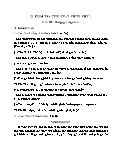 Đề kiểm tra cuối tuần Tiếng Việt Lớp 5 (Có đáp án)