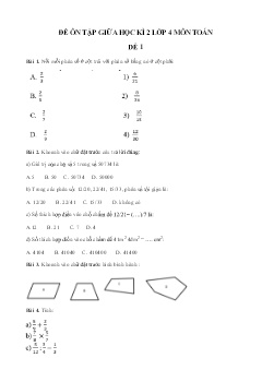 Đề ôn tập giữa học kì 2 môn Toán Lớp 4