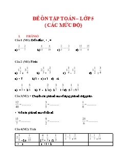 Đề ôn tập Toán Lớp 5 (Các mức độ)