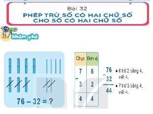 Bài giảng Toán Lớp 1 - Bài 32: Phép trừ số có hai chữ số cho số có hai chữ số