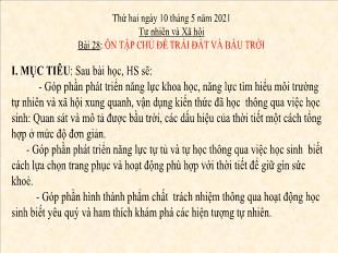 Bài giảng Tự nhiên và xã hội Lớp 1 - Bài 28: Ôn tập chủ đề trái đất và bầu trời - Năm học 2020-2021