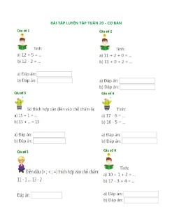 Bài luyện tập môn Toán Lớp 1 - Tuần 20