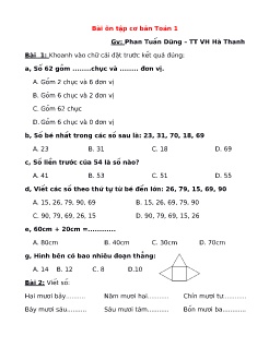 Bài ôn tập cơ bản Toán Lớp 1