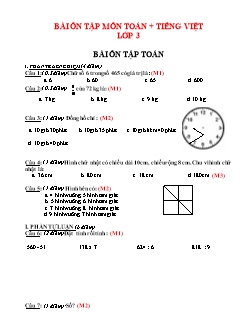 Bài ôn tập môn Toán + Tiếng Việt Lớp 3