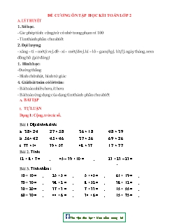Đề cương ôn tập học kì 1 môn Toán Lớp 2