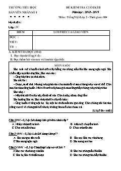 Đề kiểm tra học kỳ II môn Tiếng Việt Lớp 2 - Trường Tiểu học Bần Yên Nhân số 1 - Năm học 2018-2019 (Có đáp án)