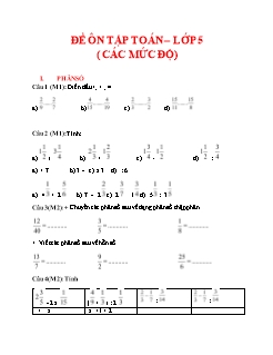 Đề ôn tập Toán Lớp 5 (4 mức độ)