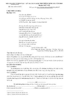 Đề thi THPT quốc gia năm 2018 môn Ngữ văn (Có đáp án)