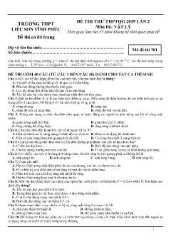 Đề thi thử THPTQG 2019 lần 2 môn Vật lý - Trường THPT Liễu Sơn Vĩnh Phúc (Mã đề 201) (Có đáp án)