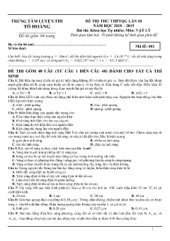 Đề thi thử THPTQG lần 10 môn Vật lý - Trung tâm luyện thi Tô Hoàng - Năm học 2018-2019 (Mã đề 001) (Có đáp án)