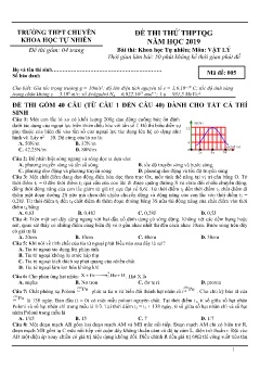 Đề thi thử THPTQG năm 2019 môn Vật lý - Trường THPT Chuyên Khoa học tự nhiên (Mã đề 005) (Có đáp án)