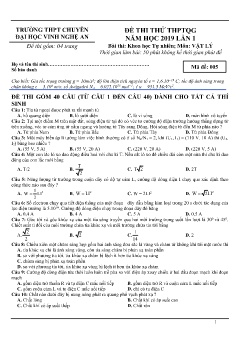 Đề thi thử THPTQG năm học 2019 lần 1 môn Vật lý - Trường THPT Chuyên Đại học Vinh Nghệ An (Mã đề 005) (Có đáp án)