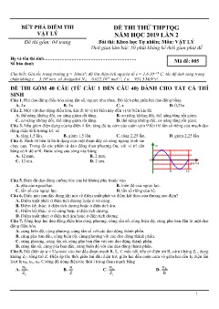 Đề thi thử THPTQG năm học 2019 lần 2 môn Vật lý (Mã đề 005) (Có đáp án)