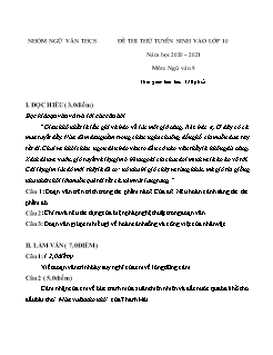 Đề thi thử tuyển sinh vào lớp 10 môn Ngữ văn Lớp 9 - Năm học 2020-2021 (Đề 8) (Có đáp án)