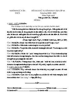 Đề thi thử tuyển sinh vào lớp 10 môn Ngữ văn Lớp 9 - Năm học 2020-2021 (Đề 18) (Có đáp án)