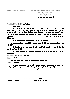 Đề thi thử tuyển sinh vào lớp 10 môn Ngữ văn Lớp 9 - Năm học 2020-2021 (Đề 3) (Có đáp án)