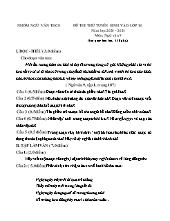Đề thi thử tuyển sinh vào lớp 10 môn Ngữ văn Lớp 9 - Năm học 2020-2021 (Đề 6) (Có đáp án)