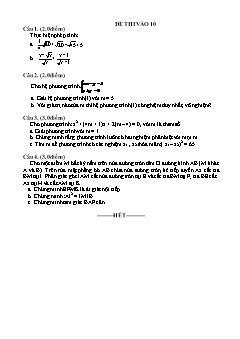 Đề thi tuyển sinh vào lớp 10 THPT môn Toán - Sở GD&ĐT Bạc Liêu - Năm học 2010-2011 (Có đáp án)