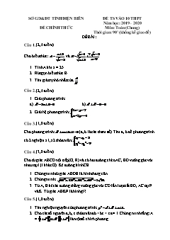 Đề thi tuyển sinh vào lớp 10 THPT môn Toán - Sở GD&ĐT Điện Biên - Năm học 2019-2020 (Có đáp án)