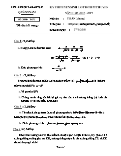 Đề thi tuyển sinh vào lớp 10 THPT môn Toán - Sở GD&ĐT Quảng Nam - Năm học 2018-2019 (Có đáp án)