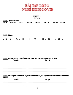 Phiếu bài tập nghỉ dịch môn Toán + Tiếng Việt Lớp 2