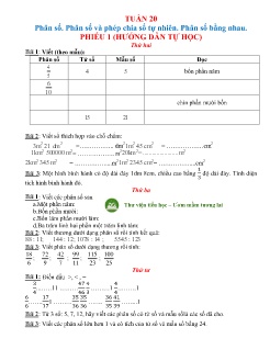 Phiếu ôn tập Toán Lớp 4 - Tuần 20: Phân số. Phân số và phép chia số tự nhiên. Phân số bằng nhau