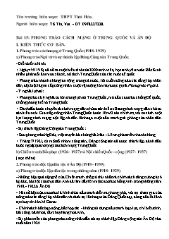 Trắc nghiệm kiểm tra Lịch sử Lớp 11 - Bài 15: Phong trào cách mạng ở Trung Quốc và Ấn Độ (Có đáp án)