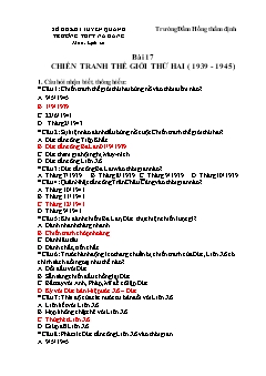 Trắc nghiệm kiểm tra Lịch sử Lớp 11 - Bài 17: Chiến tranh Thế giới thứ hai (1939-1945) (Có đáp án)