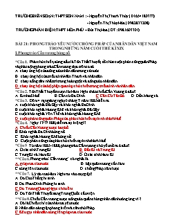 Trắc nghiệm kiểm tra Lịch sử Lớp 11 - Bài 21: Phong trào yêu nước chống Pháp của nhân dân Việt Nam trong những năm cuối thế kỉ XIX (Có đáp án)